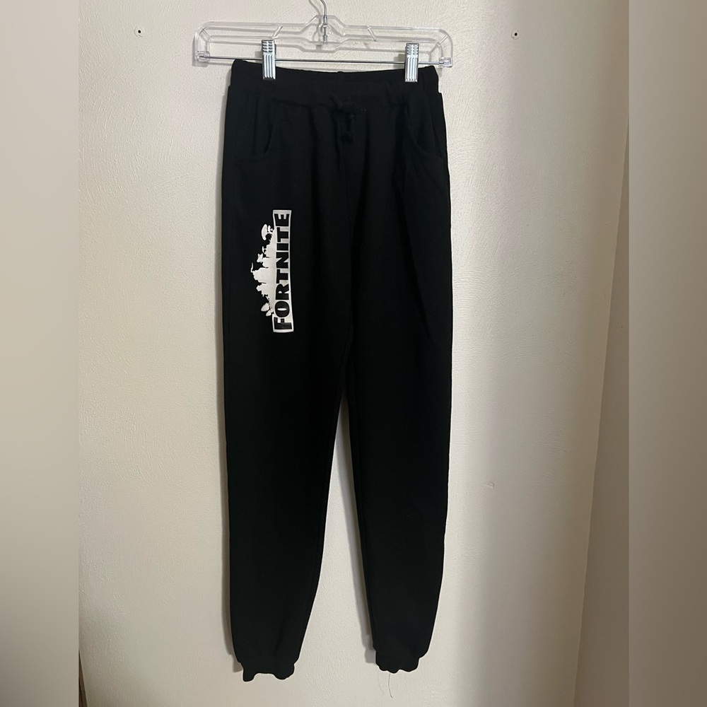FORTNITE Classic Logo Jogger Style Sweatpants Black White Boy's Size 180 (Sz XL)